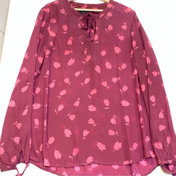 Long Tall Sally Size Red Floral Long Sleeve Blouse Size 14 - Picture 3 of 13